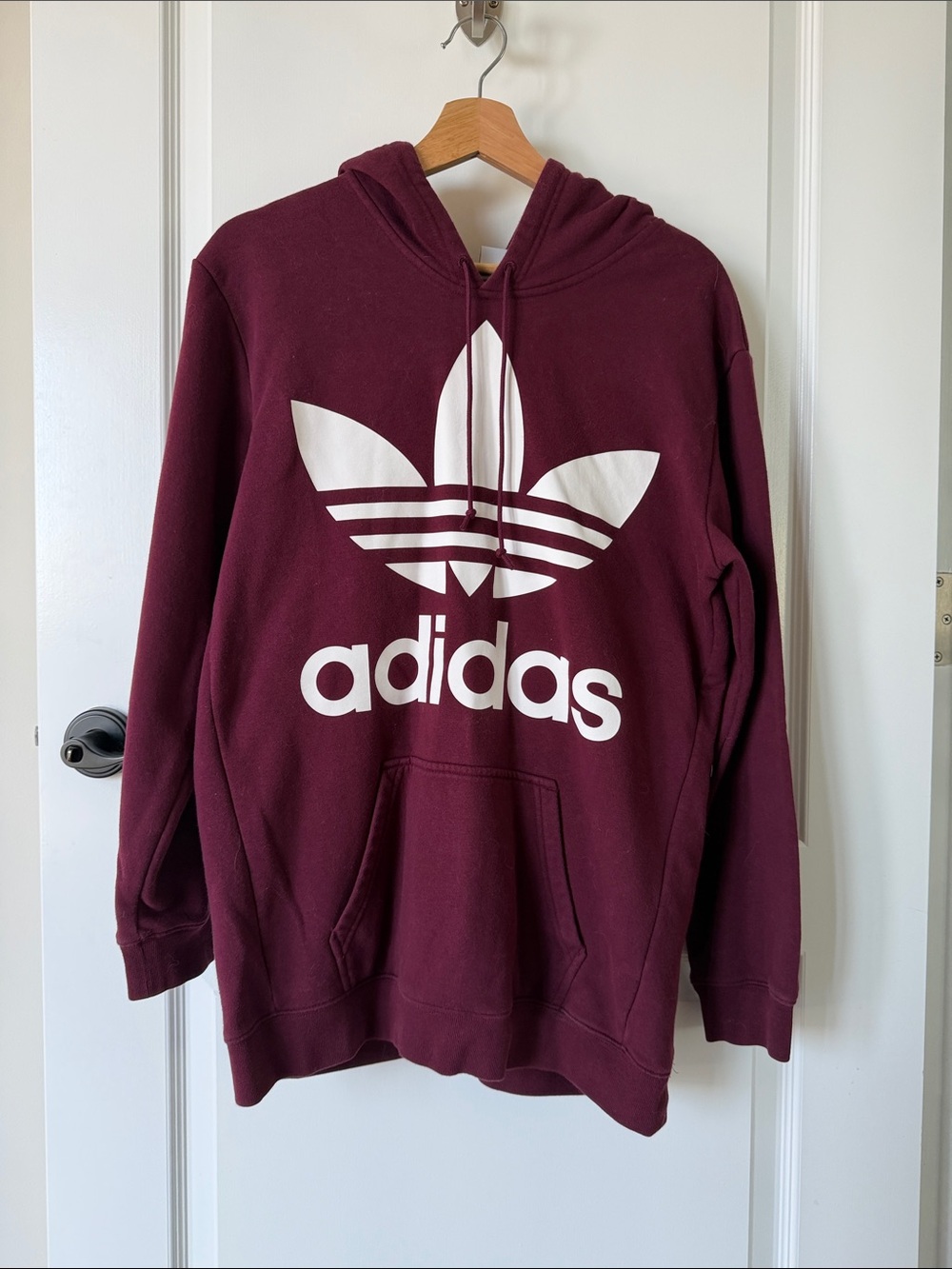 adidas Maroon Crewneck Oversized Hoodie with White Logo